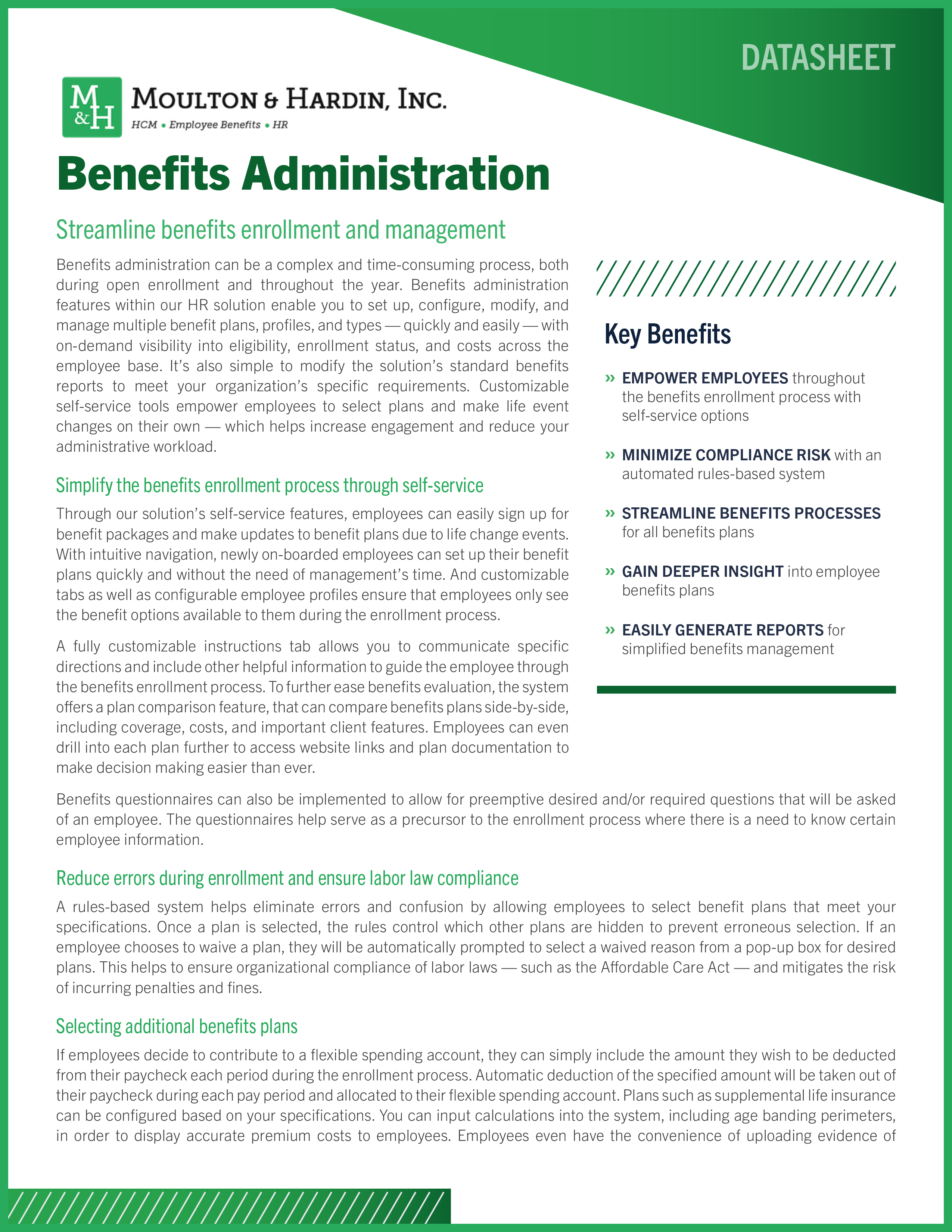 Benefits Administration Overview Moulton & Hardin OneSource